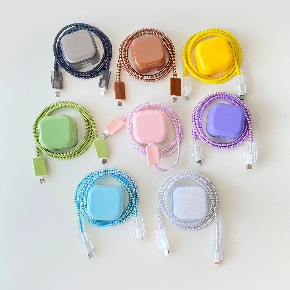 Vibrant Macaron Tone Cable Protector Set for USB Charger and Cord Management