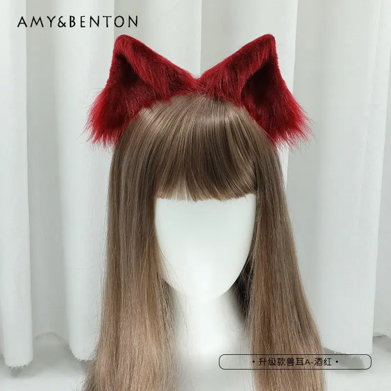 

Japanese Lolita Cute Edge Clip Plush Animal Ears Headdress Hand-Made Simulation Animal Ears Barrettes Cosplay Props Headband