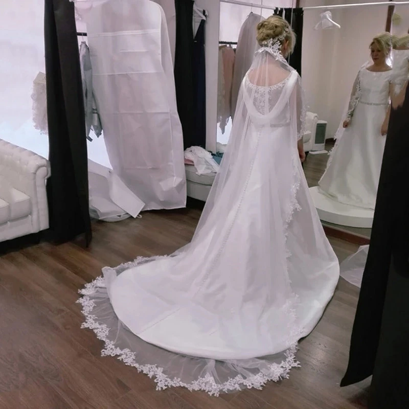 

3M Romantic Wedding Veil White Ivory One Layer Lace Appliques Edged Long Bridal Veils Without Comb De Noiva Voile Mariage
