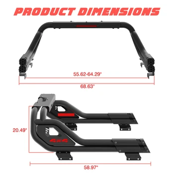 Adjustable Truck Bed Chase Rack Roll Bar For F-150 Silverado Sierra Ram Tundra