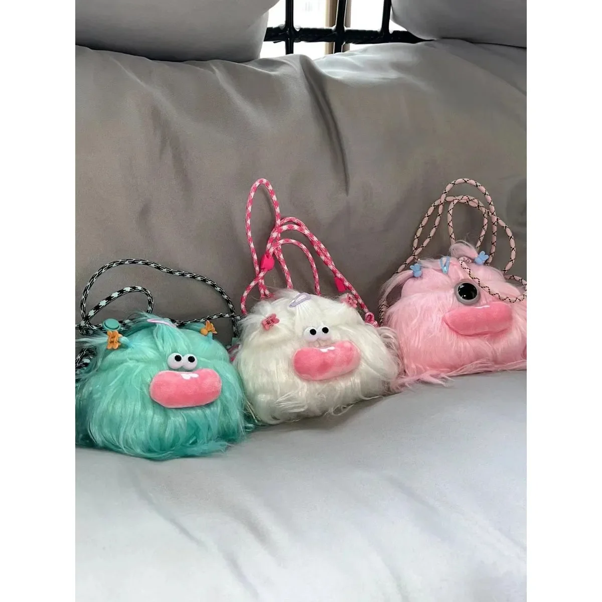 JIAERDI Versatile Plush Casual Crossbody Bags Female Ugly Cute Fun Long Hair Messenger Bag Women Hot Girls Kawaii Mini Bag Y2k