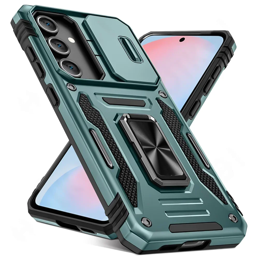 Enhanced Anti-Drop Sliding Camera Protective Phone Case with Metal Ring and Magnetic Stand