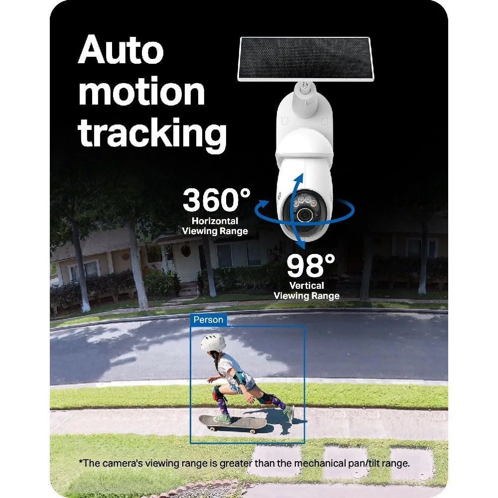 4K Outdoor Pan/Tilt Wireless Security Camera Battery with Solar Charging 360° Motion Track 24/7 Capture Person/Vehicle Detection 6