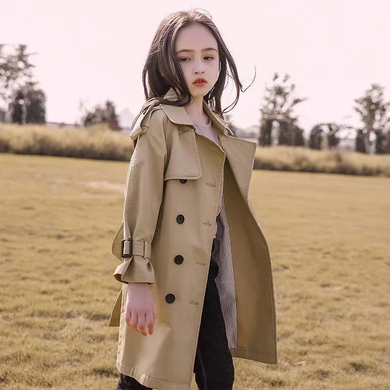 4-12 Years Teen Girls Long Trench Coats New Fashion England Style Windbreaker Jacket For Girls Spring Autumn Children's Clothing kids jacket girls trench coats
