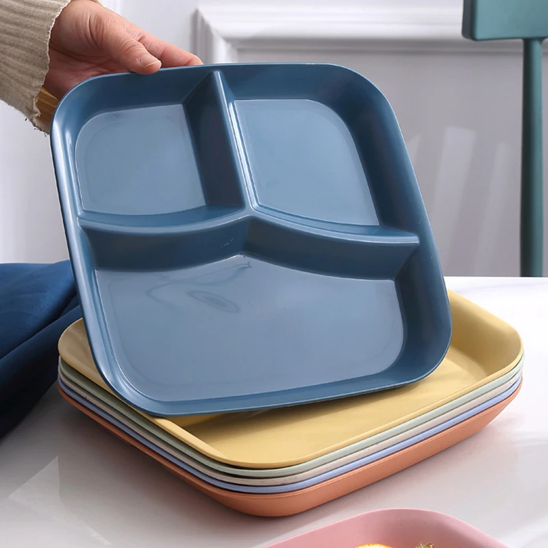 Food Fruit Salad Divided Plate Three-Grid Western Compartment Plate Diet Meal Plate Food Tray Kitchen Dinnerware 3