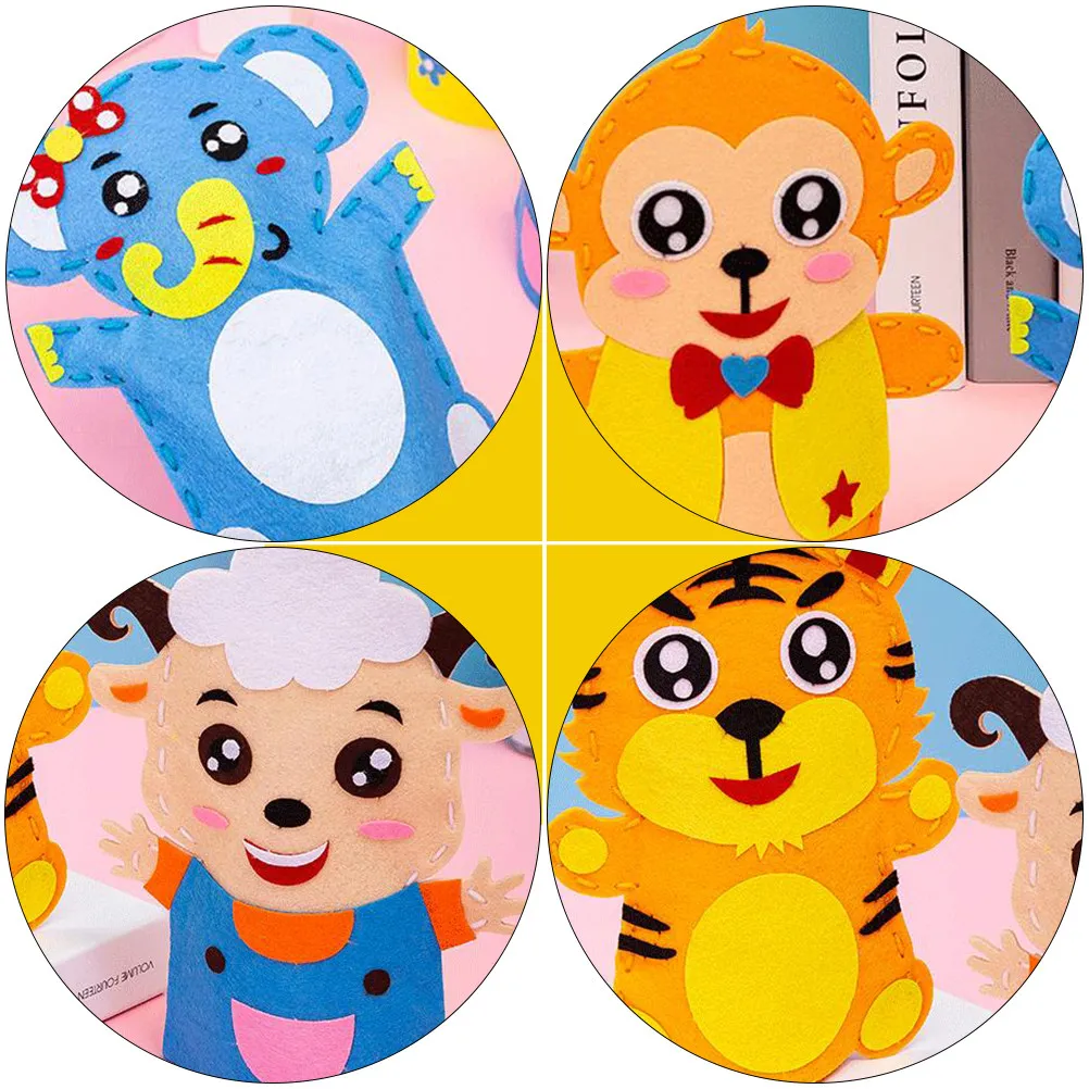 5세트 DIY 손인형 키트 어린이의 미세 운동 능력 향상을 위한 붙여넣기형 공예 재료 역할극 교육 활동 손인형