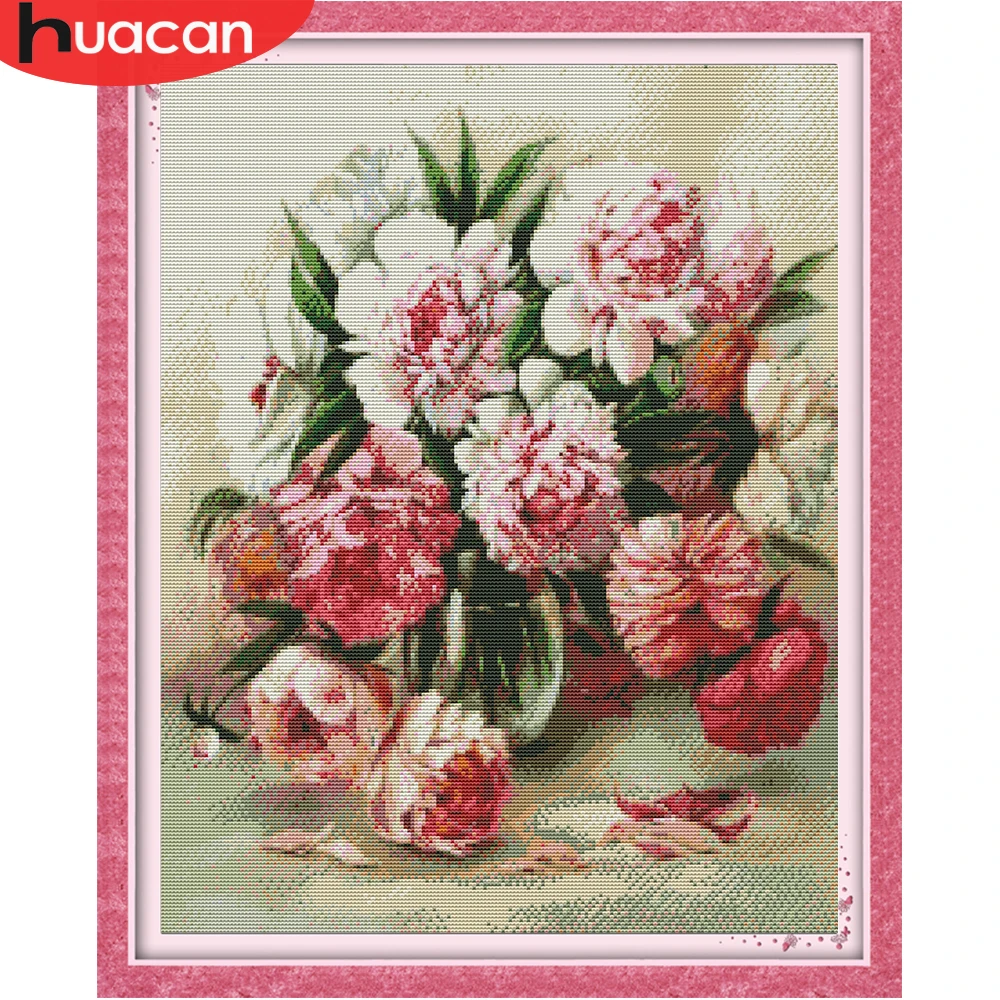 Cross Stitch Kit DIY Cross Stitch Flowers In Vase Cotton Thread Painting Embroidery Kits Needlework 14CT Home Decoration
