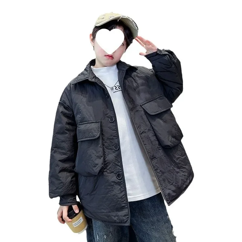 Thickened Cotton Shirt Jacket for Boys Autumn Winter Style Children's Clothing Medium And Large Children's