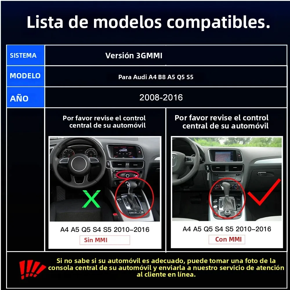CarPlay inalámbrico Android Auto para Audi A4 A5 Q5 S5 B8 2008-2016 con 3G MMI, modelo con enlace de espejo AirPlay Multimedia frontal/vista 6