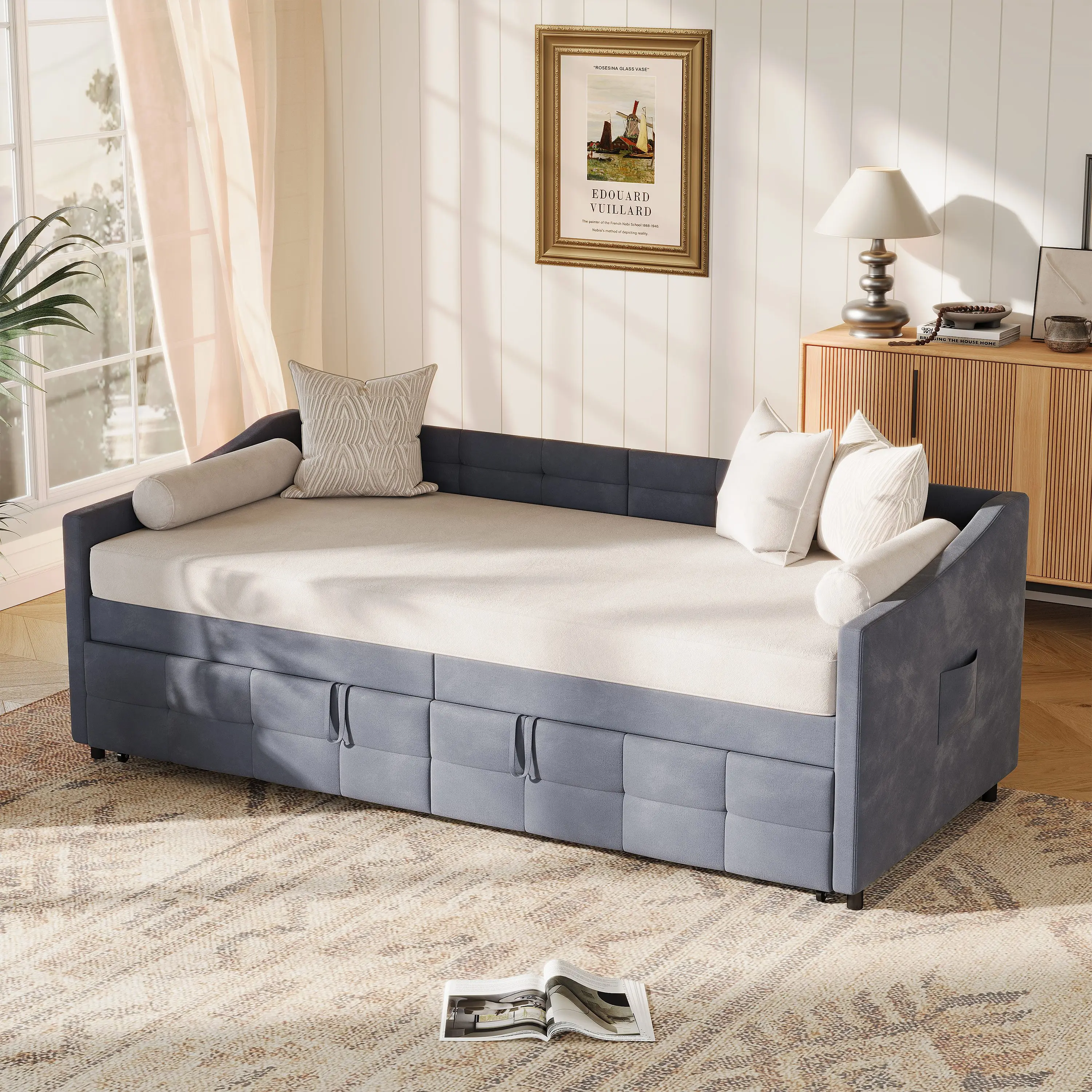 Gepolstertes Bett, ausziehbares Schlafsofa 90 x 200 cm mit Lattenrost, Tagesbett, ausziehbares Schlafsofa – Detail 17