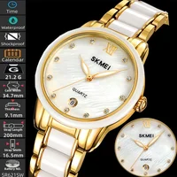 Skmei Womens Quartz Calendar Wristwatch Luxury Rhinestone Dial Zinc Alloy Band Analog Display Female Bracelet Waterproof Watches 1