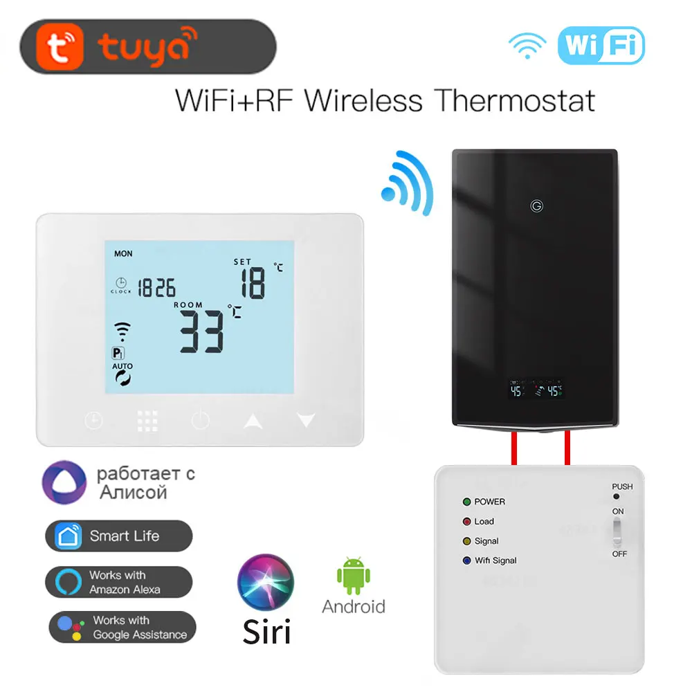 TUYA WiFi u0026 RF Wireless Room Thermostat for Gas Boiler Water Floor Heating  Remote Temperature Controller Works with Google Home - AliExpress