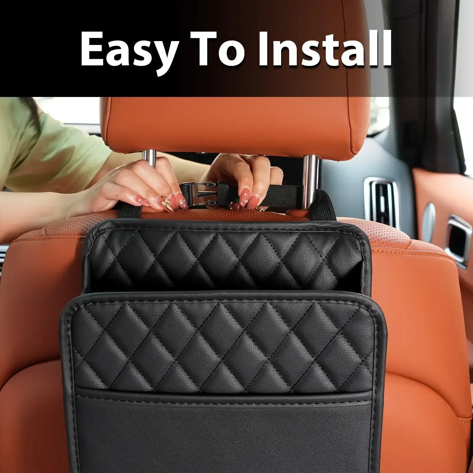 Leather Multi-functional Car Seat Back Storage Bag Garbage Can Organizer for Vehicle Most Models Compatible