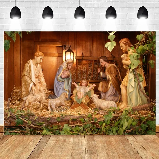 thumbnail image 1 of Fondo de escena de la natividad de Navidad con el nacimiento de Jesús, la Santa Cruz y la Biblia, perfecto para estudio fotográfico, decoración de pared, 1 of 5