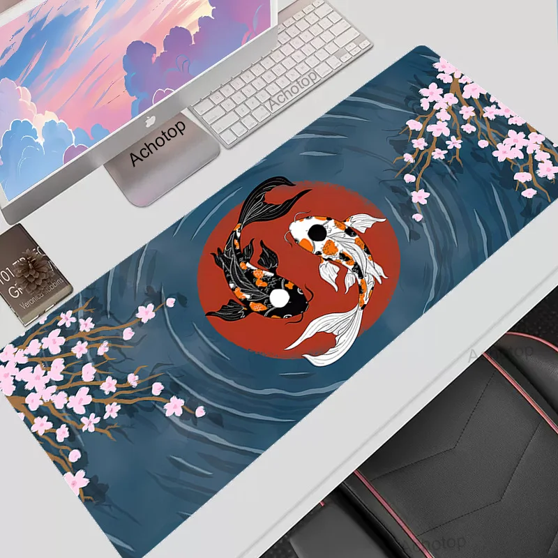 

Sakura Mouse Pad Gamer Desk Mat Gaming Mousepad Japanese Art Pink Fish Keyboard Long Mouse Mats XXL Large Gaming Deskmat 900x400