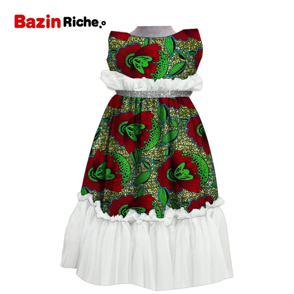 

African Baby Girls Maxi Dress Patchwork Sleeveless Dashiki Floral Print Traditional Vintage Halloween Outfit Kids Clothes WYT727