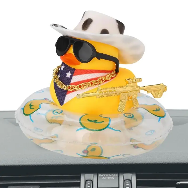 Cowboy Car Rubber Duck Decor - Yellow Duck With Mini Hat Scarf Sunglasses Dashboard Ornament