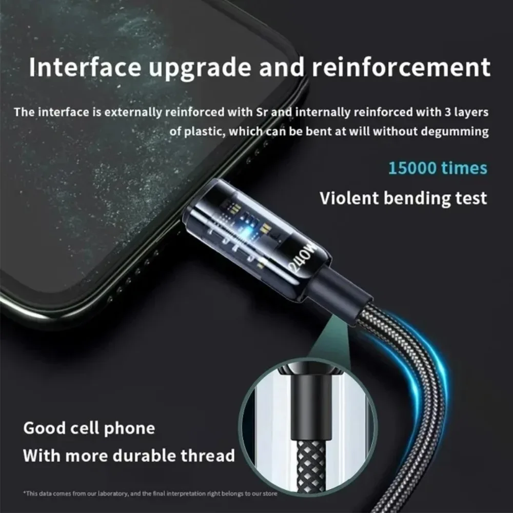 240W USB Type C Fast Charger Cable with Nylon Braiding for Fast Charging and Data Sync