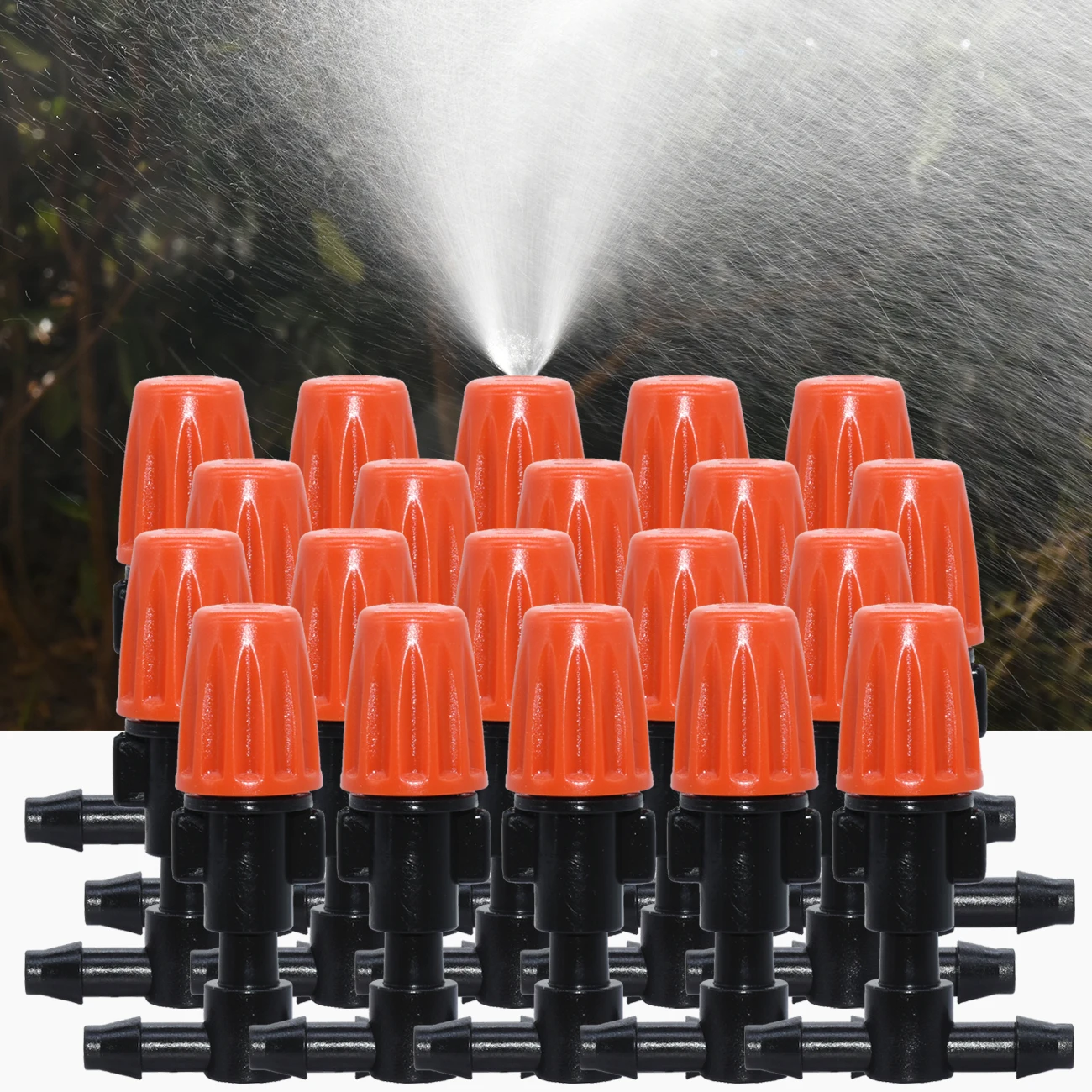 KESLA 25 Stück Tropfbewässerung, verstellbare Kunststoff-Nebeldüse, 4/7 mm T-Stecker, Bewässerungssprinkler, Kühldüse, Gewächshaus