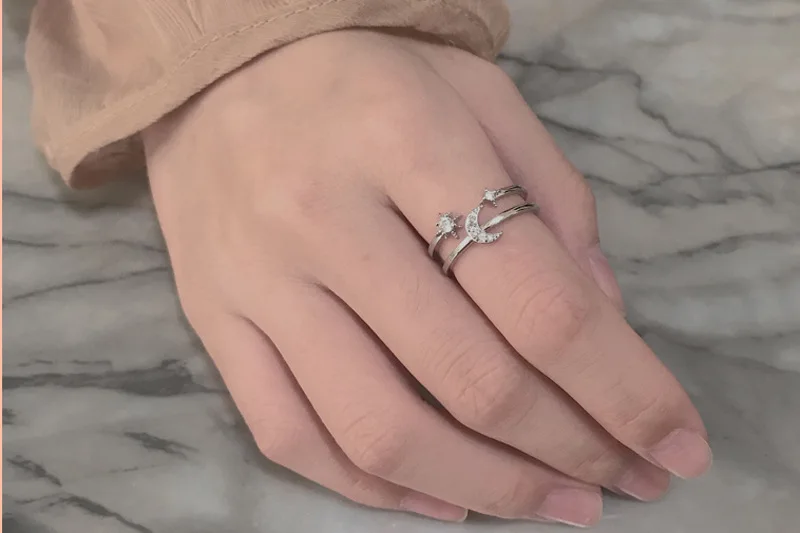 925 Sterling Silver Double Layer Water Drop Ring for Women - Detail View 16