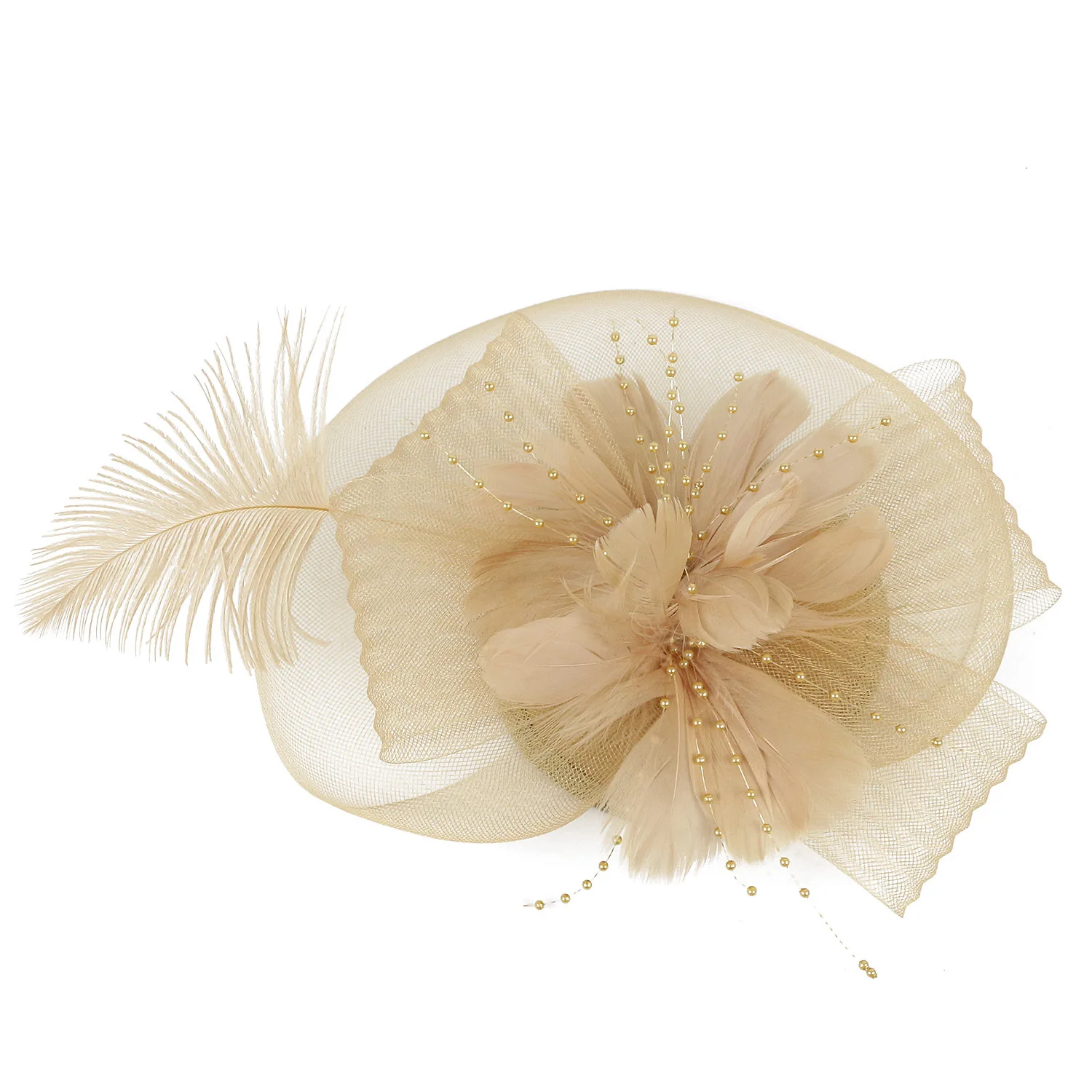 Women Ascot Fascinator Hat Feather Flower Mesh Hair Clip Kentucky Derby Photography Headwear Cocktail Tea Party Hair Accessory