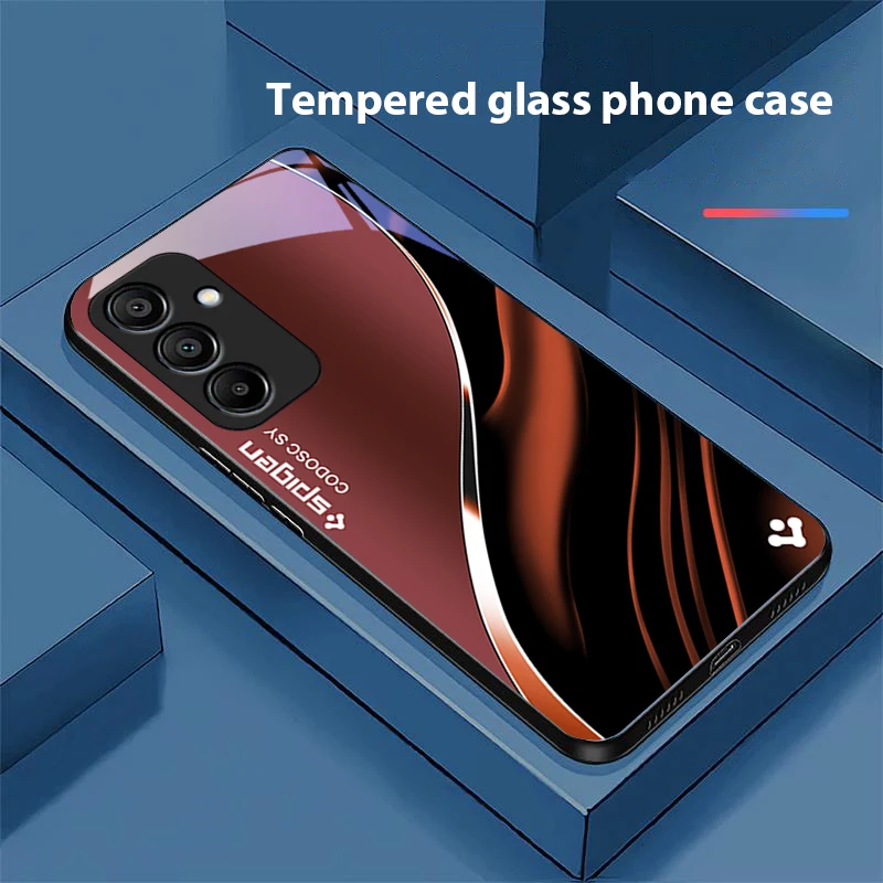 Deep Blue Fashion Black Tempered Glass Phone Case