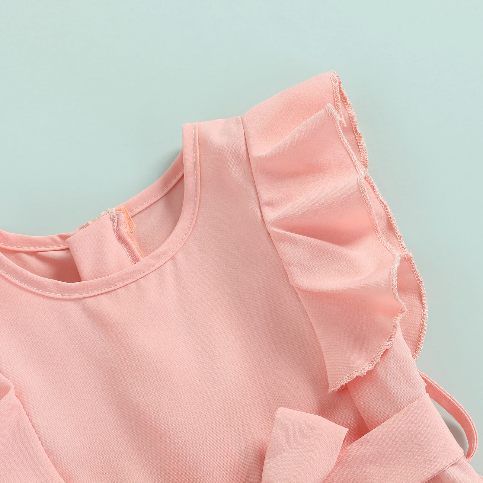 2022-02-12 Lioraitiin 1-6Years Toddler Baby Girl Summer Romper Off Shoulder Solid Pink O-Neck Jumpsuit Casual Clothing 3