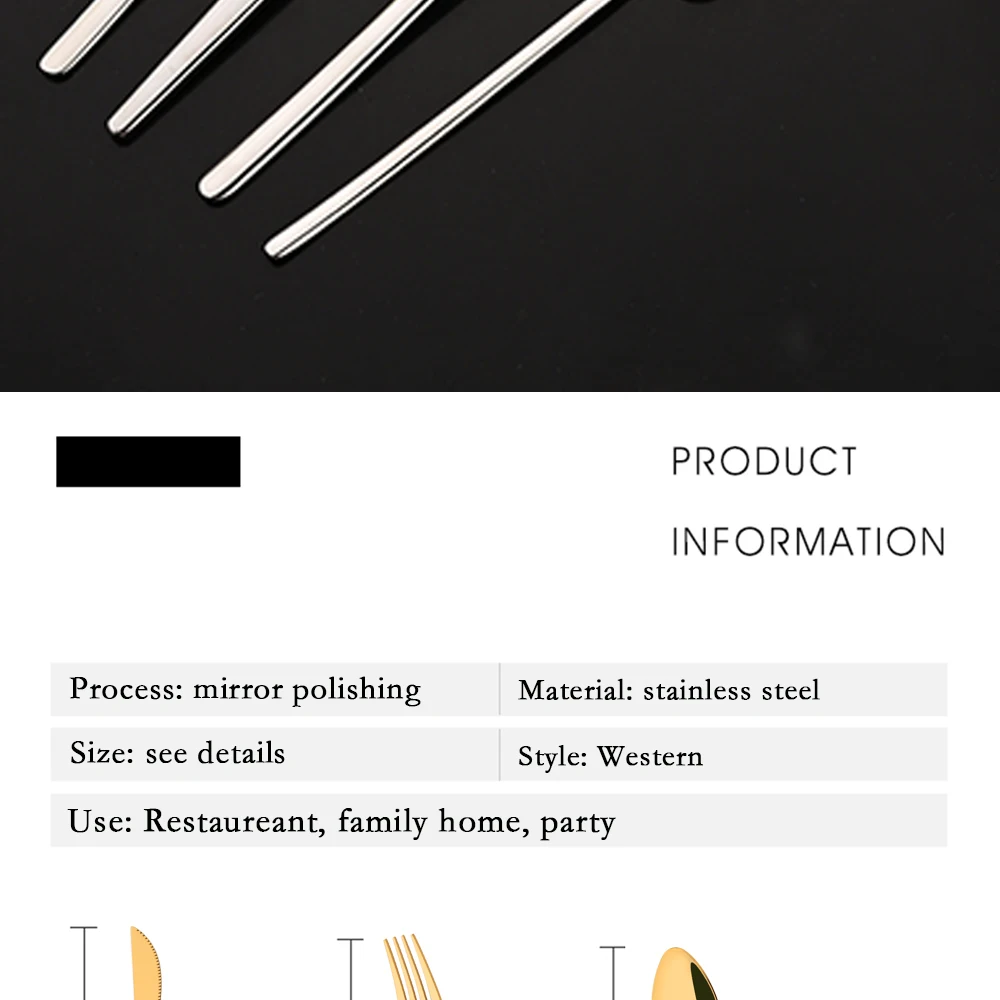 Description Picture 4 of itemWestern Cutlery Set 24 Piece Tableware Set Stainless Steel Dinnerware Black Silver Spoon Fork Knife Dinner Set Home Flatware