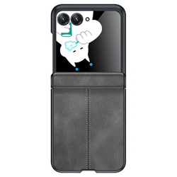 Retro Business Sheepskin Leather Smartphone Case with Hinge Screen Glass Integrated Cover for Razr 60 Pro (GRAY)