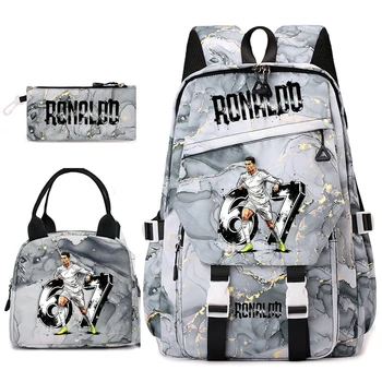 Cr7 Ronaldo 67 Print Student Backpack Set with Lunch Bag Pencil Case Teen Girls School Travel Daypack 1
