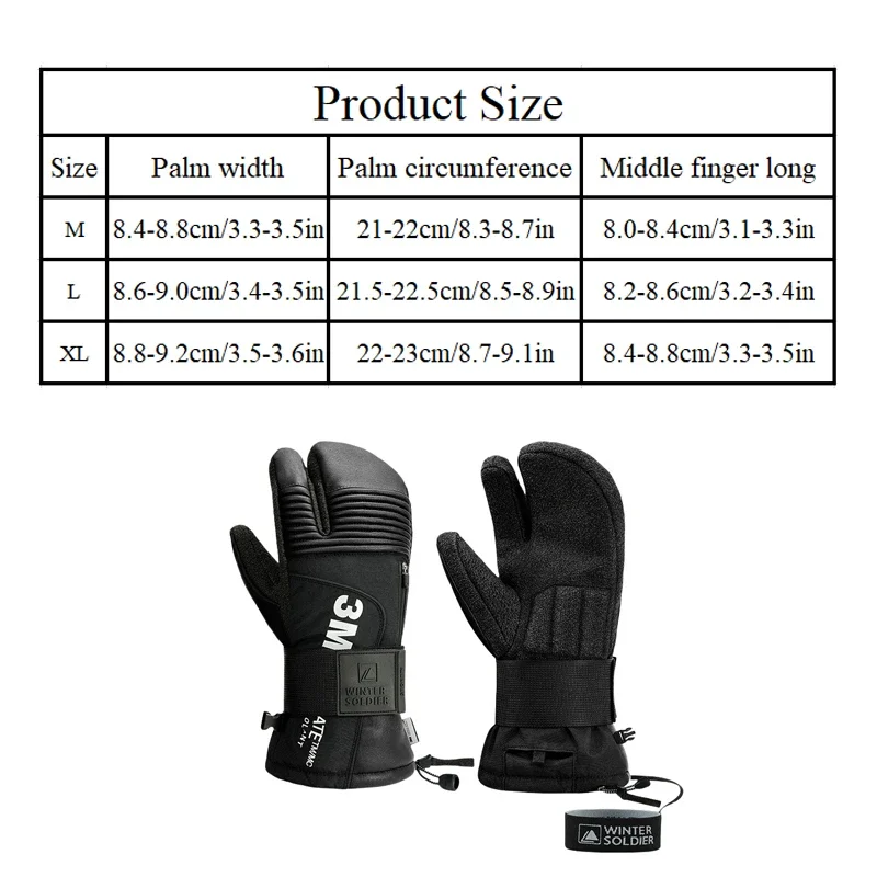 Professional Ski Gloves Winter Warm Anti-slip Three-finger Gloves With Wrist Guard Outdoor Riding Waterproof Touch Screen Glove 6