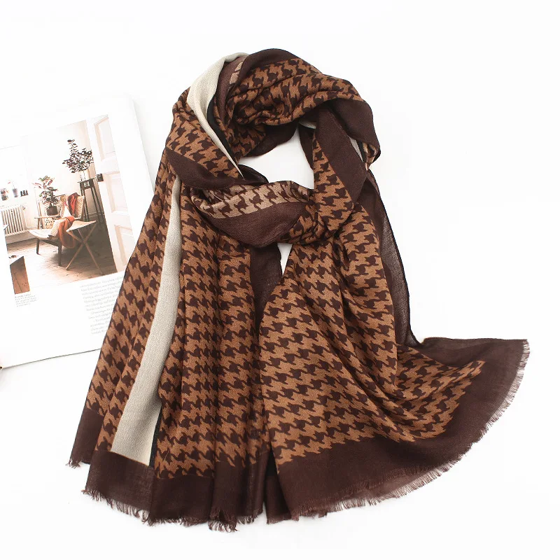 

2022 Newest Women Houndstooth Pattern Scarf Cotton Voile Scarf Shawls