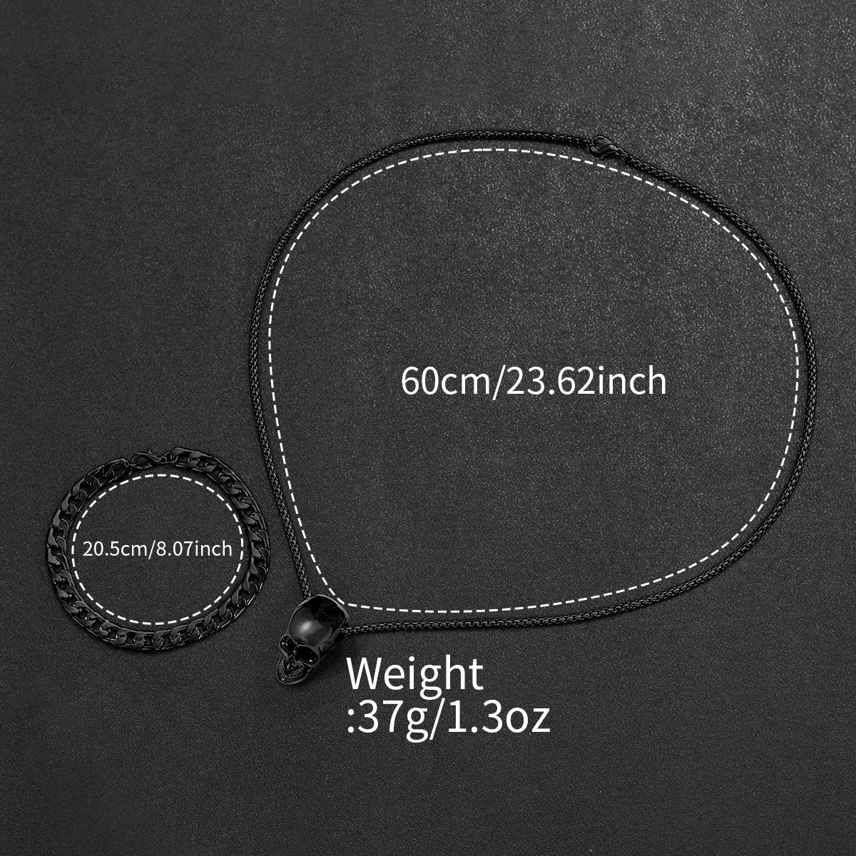 3pcs/set Fashion Men's Watch Set Handsome Hip Hop Style Business Men's Quartz Watch with Bracelet Skull Necklace Set No Box