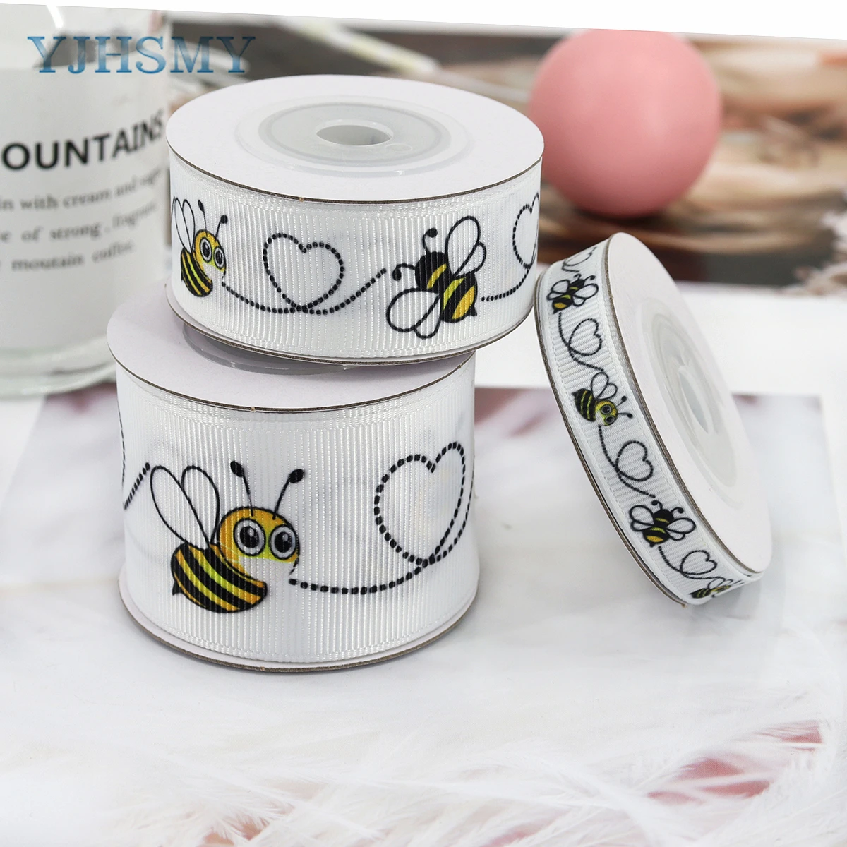 Bee Ribbon Bumble Baby Bee and Flower Ribbon, White Black and Yellow  Grosgrain Ribbons Use for DIY Bow Baby Shower Party Decor
