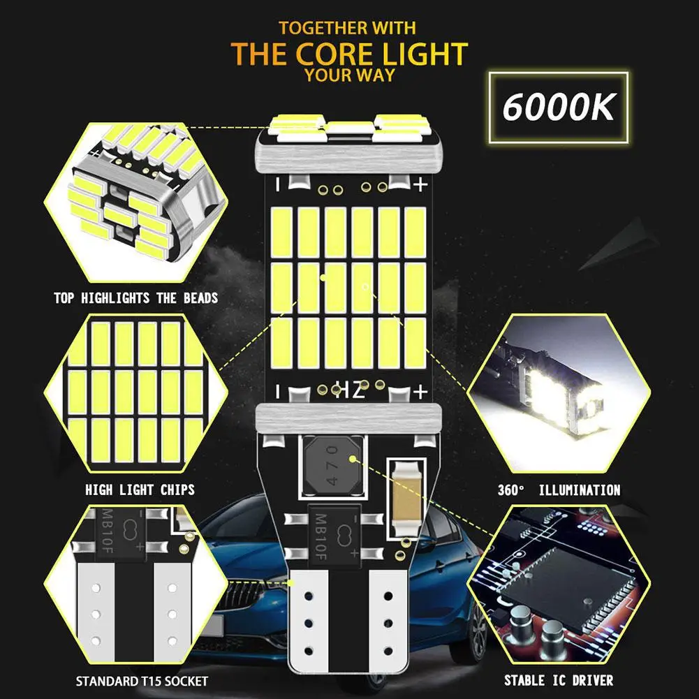 4014 LED �ڵ��� ��ȣ��, T15 LED �극��ũ��, 6000K ���ֵ�, 12V ������ �Һ� ������