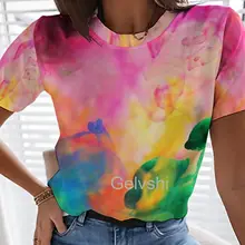 

New Gradient Asymmetry Graphics 3d Printed T-shirts Women's Short-sleeve O-Neck Casual Female y2k T Shirt Vintage Summer Blouses