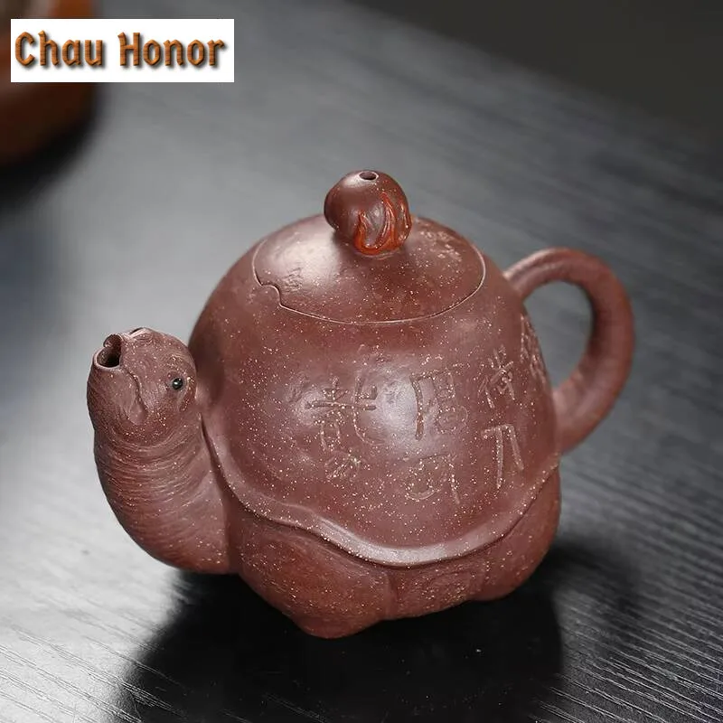 200ml High-end Chinese Yixing Purple Clay Teapots Beauty Kettle Handmade Longevity Turtle Pot Raw Ore Zisha Tea Set Collection