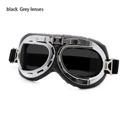 Vintage Motor Protective Pilot Goggles for Cruisers and Scooters (Black - Grey)
