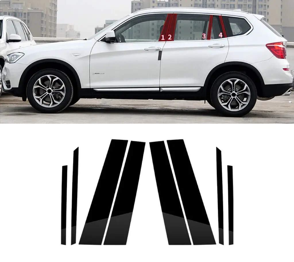 

8 Pcs Car Glossy Piano Black Window Pillar Posts Door Trims Cover for BMW X3 F25 2011 2012 2013 2014 2015 2016 2017