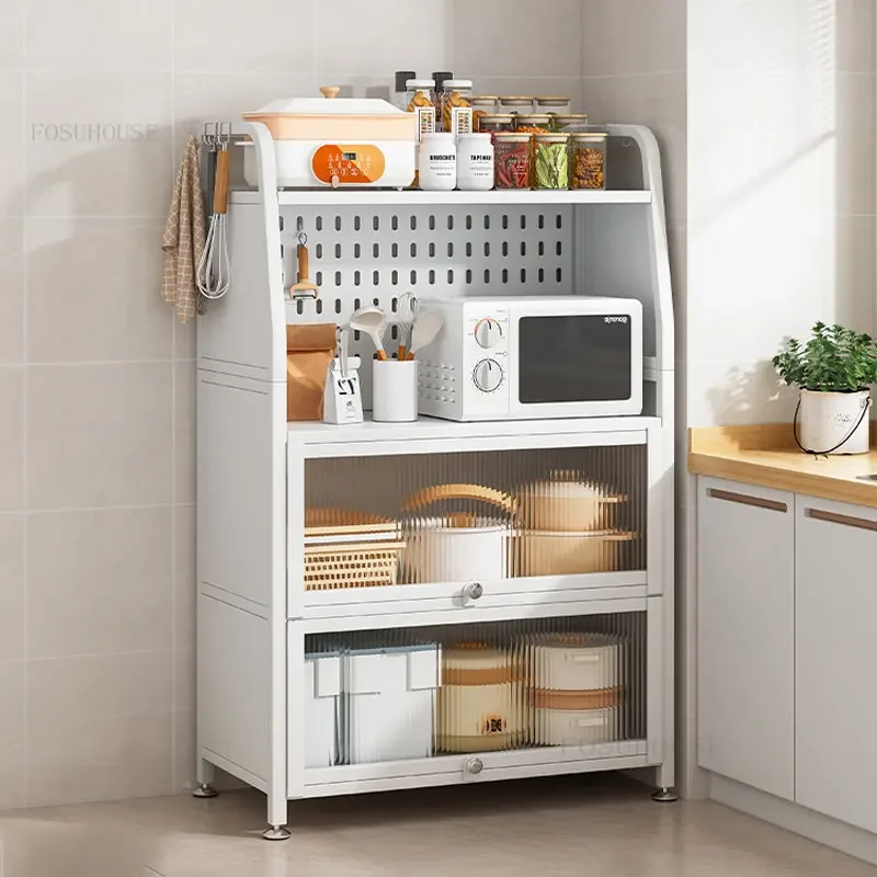 Modern Metal Kitchen Cabinets Household Multi-functional Storage Rack Multi-layer Floor Microwave Oven Cabinet with Door c 4