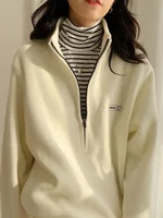 QWEEK Korean Warm Fleece Hoodies Women Casual Kpop Fashion Plus Velevt Sweatshirt Top 2022 Autumn Winter - Image 3