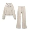 TRAF ZR 2024 Autumn Two Piece Outfits Women Pant Sets Interlock Cropped Sweatshirt Sets Front Pronounced Seam Flare Pants 3