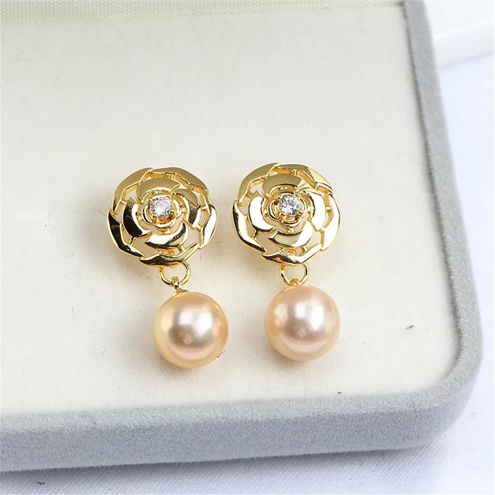 Domestically Produced 14k Gold Injection Electroplating Color Rose Hollow Exquisite Pearl Earrings Empty Bracket DIY Accessories