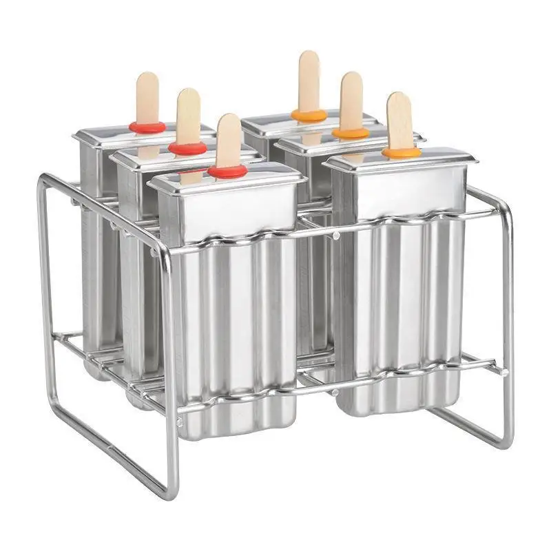Stainless Ice Cream Mold 6 Holes Popsicle Molds DIY Fruit Ice Cream Stick Rack