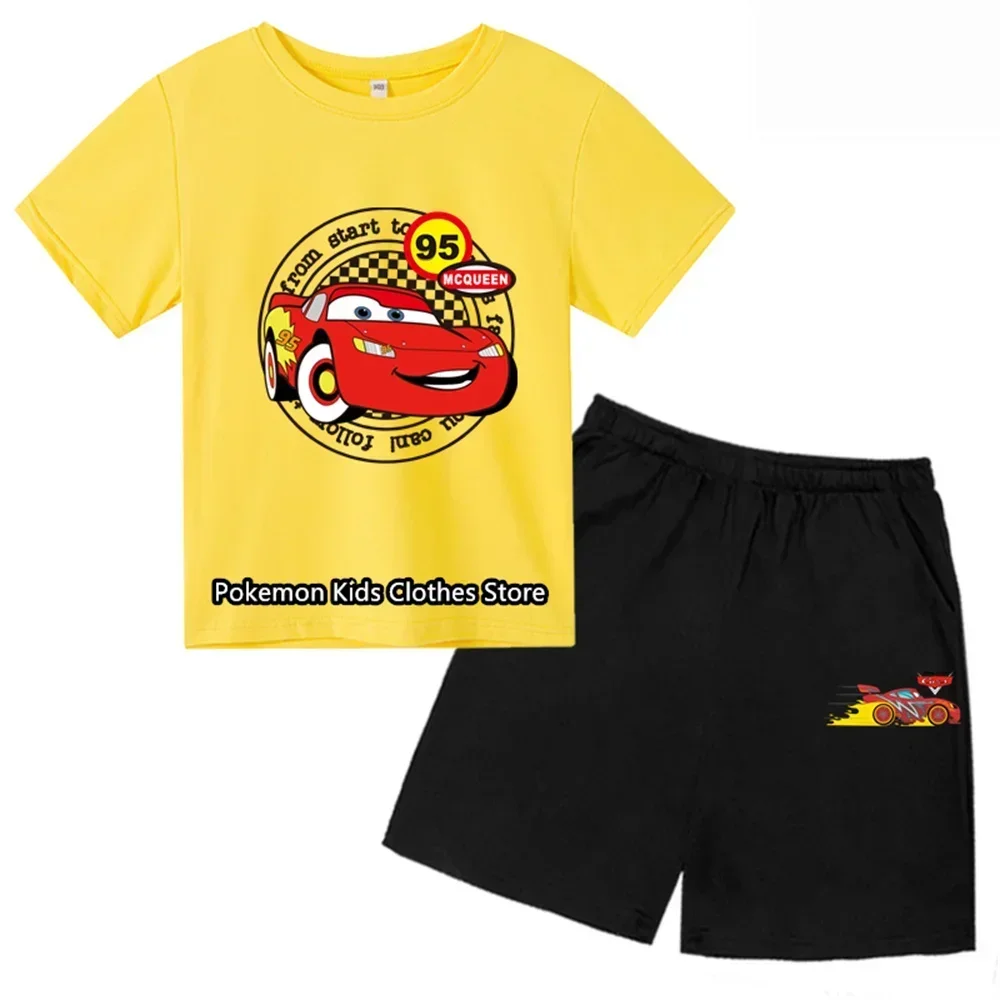 Cartoon Kids Clothes Shirt Pixar Car Lightning Mcqueen Children's Disney Cars Top Girl Boys 3-14 Years Old T-shirt Set Teen Tops 3