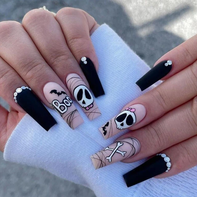 24pcs Punk Dark Cross Halloween Nail With Artificial Diamond Gradient Fake  Nails With Glue Full Cover Nails With Wearing Tools - False Nails -  AliExpress