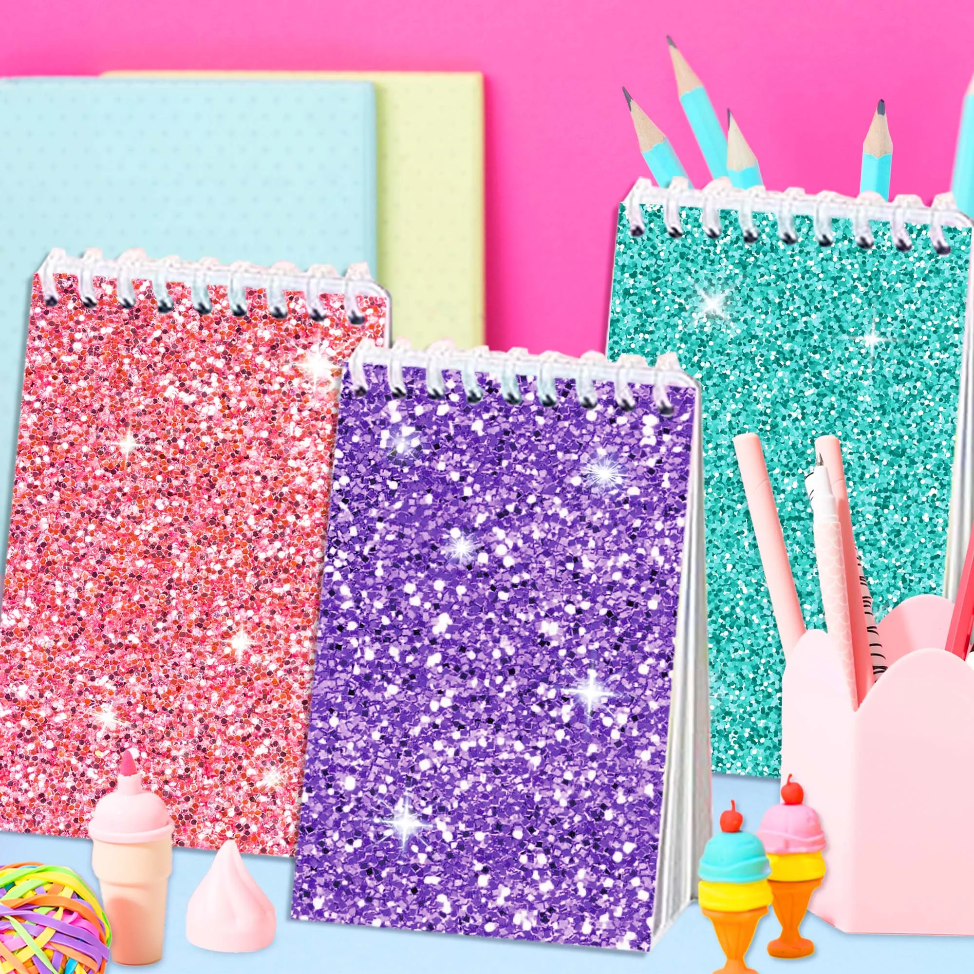 8/16/24 stücke Schimmernde Pulver Glitter Spirale Tasche Notebooks Memo Pad Spule Broschüre Notizblöcke Für Büro Schreibwaren Schule tagebücher – Detail 11