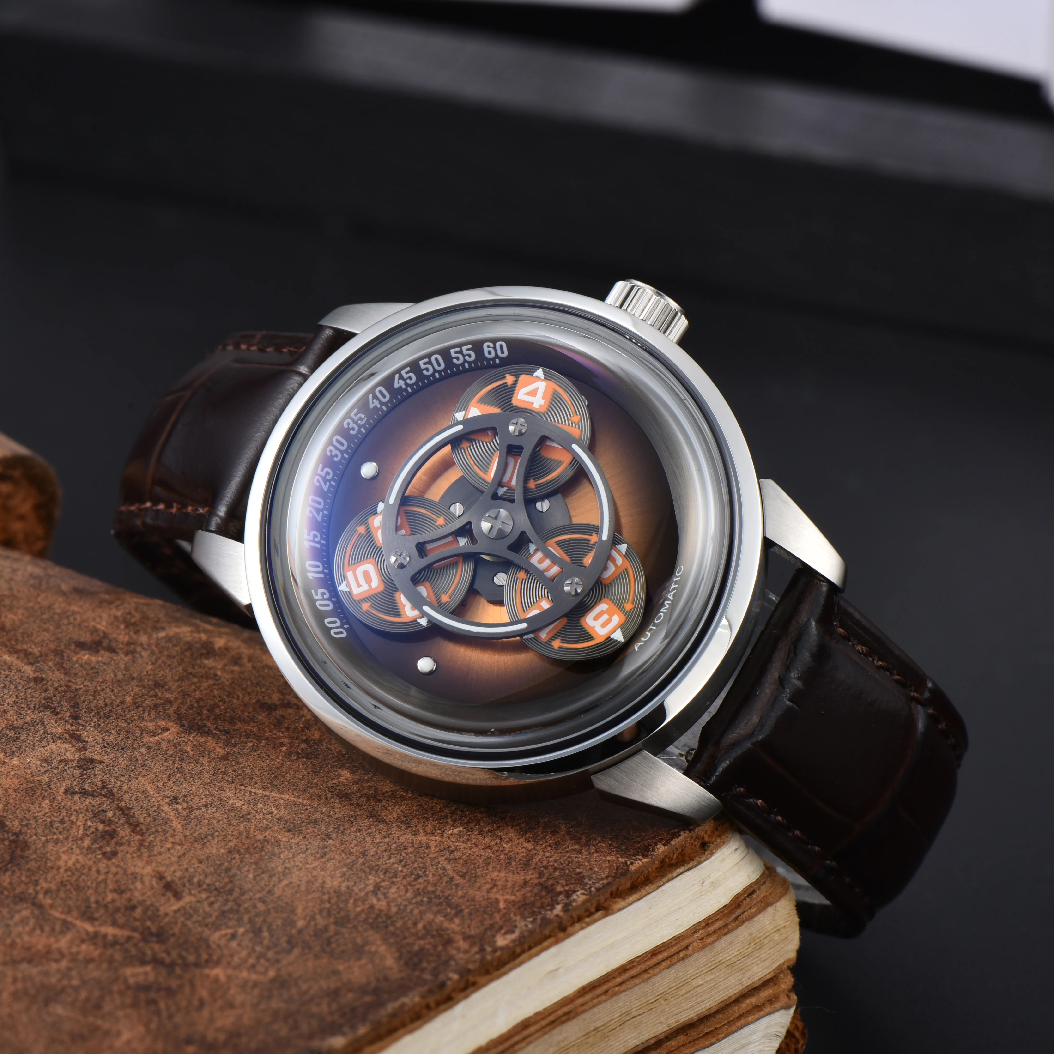 KOULUOLANG 42mm Men's Watch Three Wheels 10Bar Waterproof Automatic Mechanical Watch 316L Stainless Steel