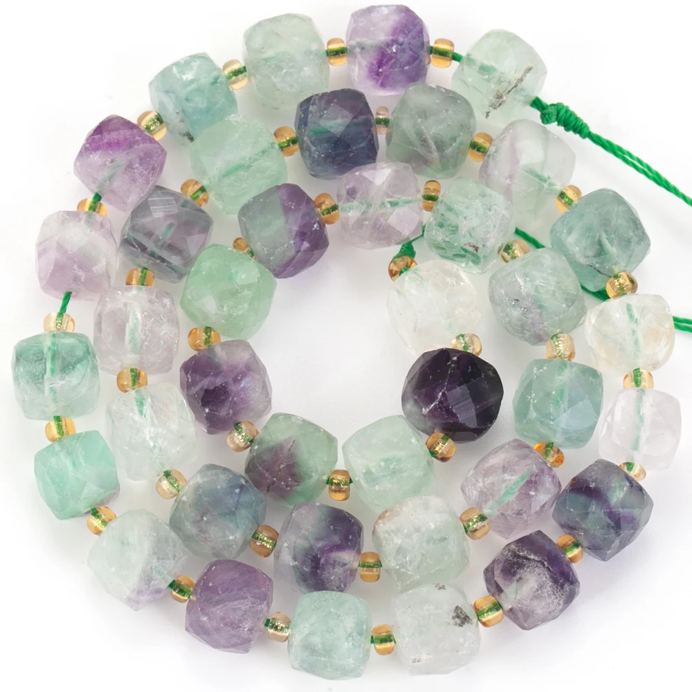Naturstein grün Fluorit unregelmäßig facettiert runde lose Abstands perlen für Schmuck DIY Armband Halskette Herstellung Zubehör 15" – Detail 13