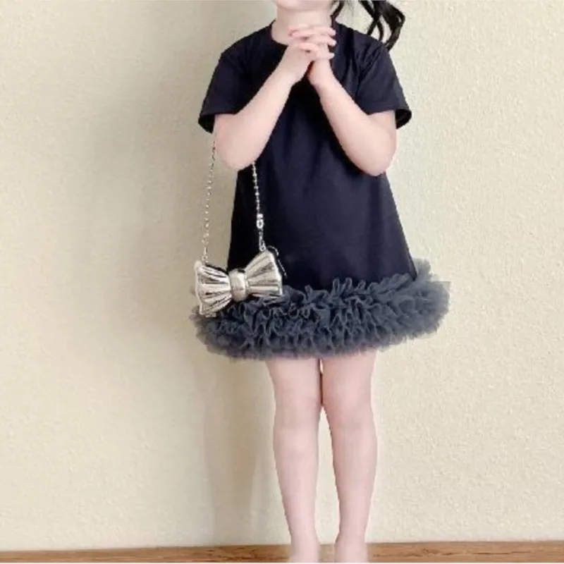 Baby Girl Tshirt Dress Mesh Bottom Summer Infant Toddler Girl Long Tshirt Vestido Short Sleeve Casual Baby Clothes 1-10Y girls dress kids clothes